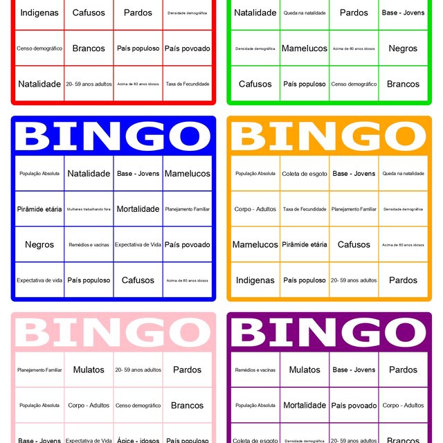 210-Bingo 50 cartelas coloridas- Taxas populacionais e características da população