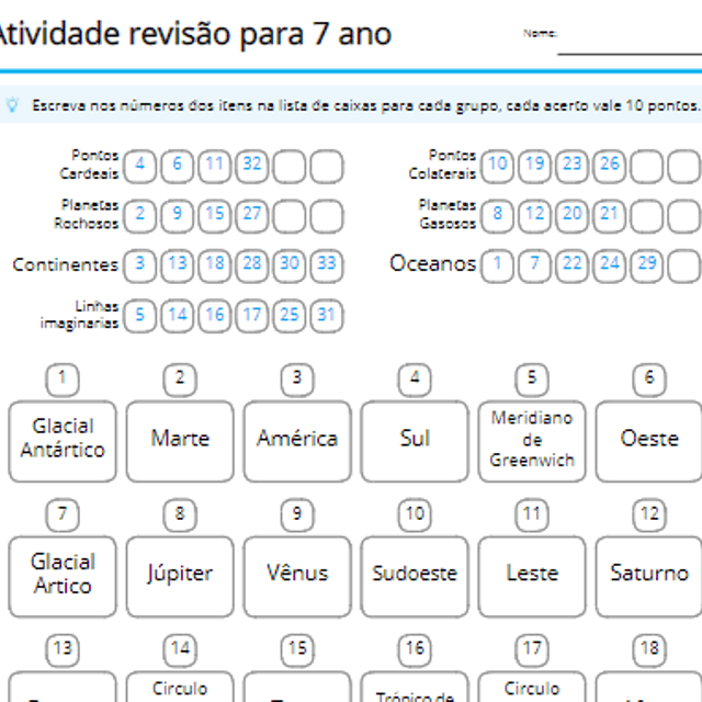 296-Atividade de revisão de classificação por assuntos 6, 7 e 8 ano
