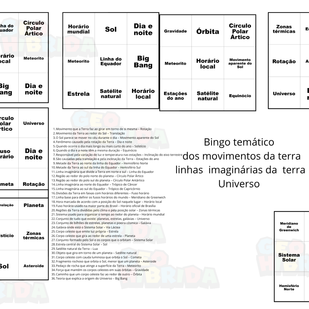 473- Bingo movimentos da terra e o universo
