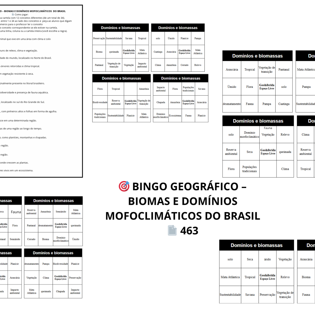 463- BINGO GEOGRÁFICO – BIOMAS E DOMÍNIOS MOFOCLIMÁTICOS  DO BRASIL