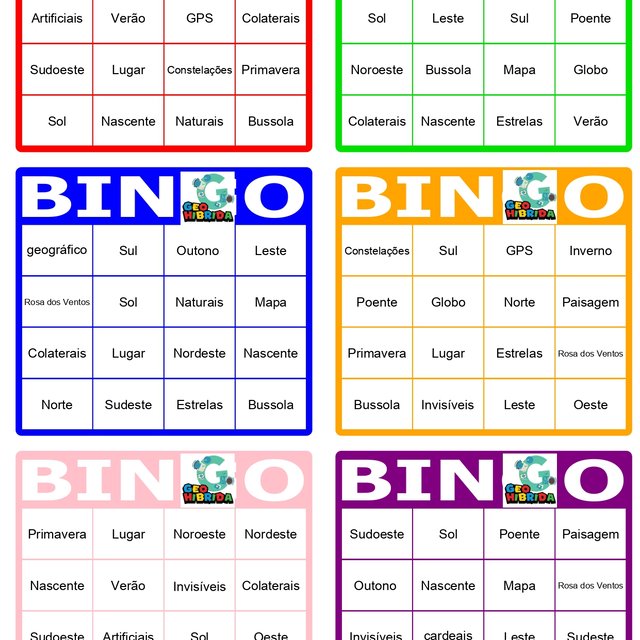 328-Bingo 6ano Orientação e pontos cardeais